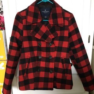 Buffalo plaid pea coat